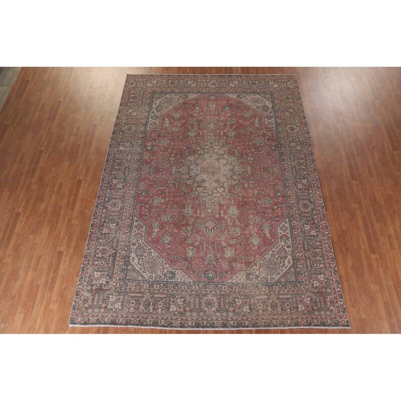 Hand Knotted Oriental 100% Wool Carpet Traditional Medallion Pink Tabriz Area Rug - 12' 9'' X 9' 2''