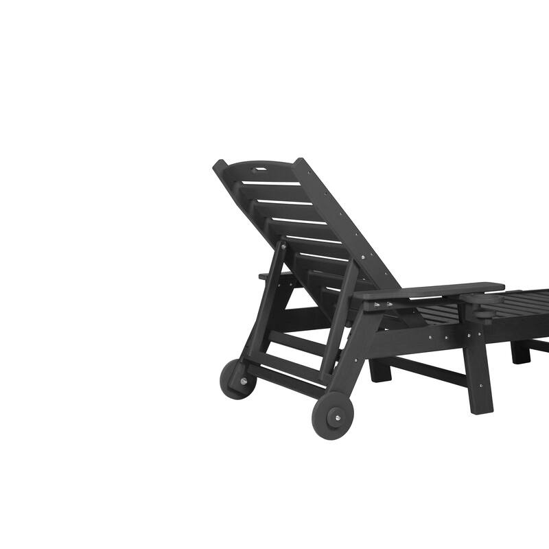 Outdoor Patio Wooden Oversized Chaise Lounge Chair w/ 5 Positions for Pool, Deck, Poolside, Grey