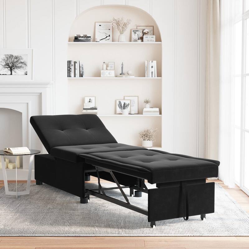 vidaXL Sofa Bed 3-in-1 Pull-Out Design Black/Dark Grey Velvet - 76.4 x 26.4 x 32.3 - Black