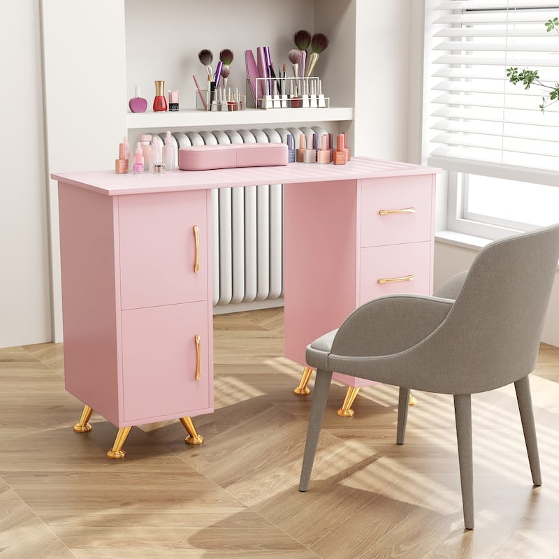 Costway Wooden Nail Desk Station with Removable Wrist Rest Metal Legs - See Details