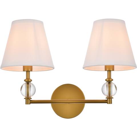 Bethany 2 lights bath sconce in brass with white fabric shade - One Size