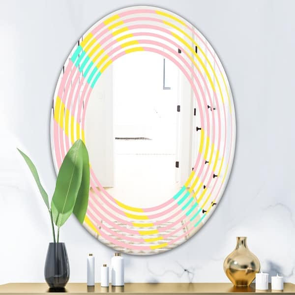 Designart Memphis Retro Neon Pattern Modern Round Or Oval Wall Mirror Wave On Sale Overstock 29870861