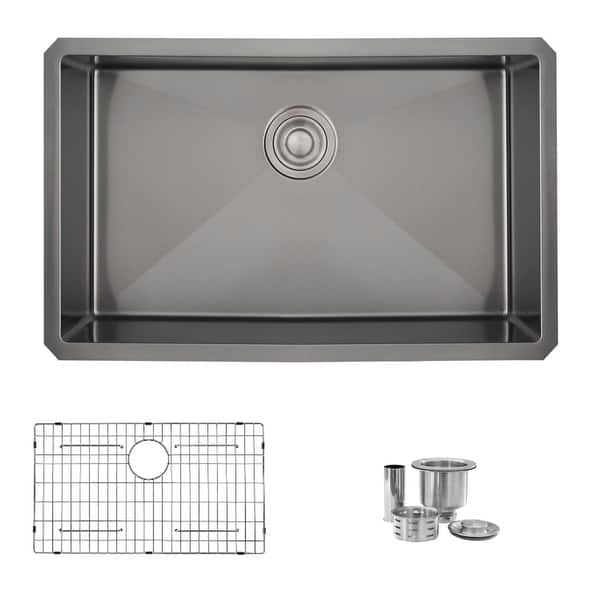 slide 2 of 17, STYLISH 30 inch Graphite Black Stainless Steel 16G Undermount Kitchen Sink - 30" x 18" x 9" Graphite Black