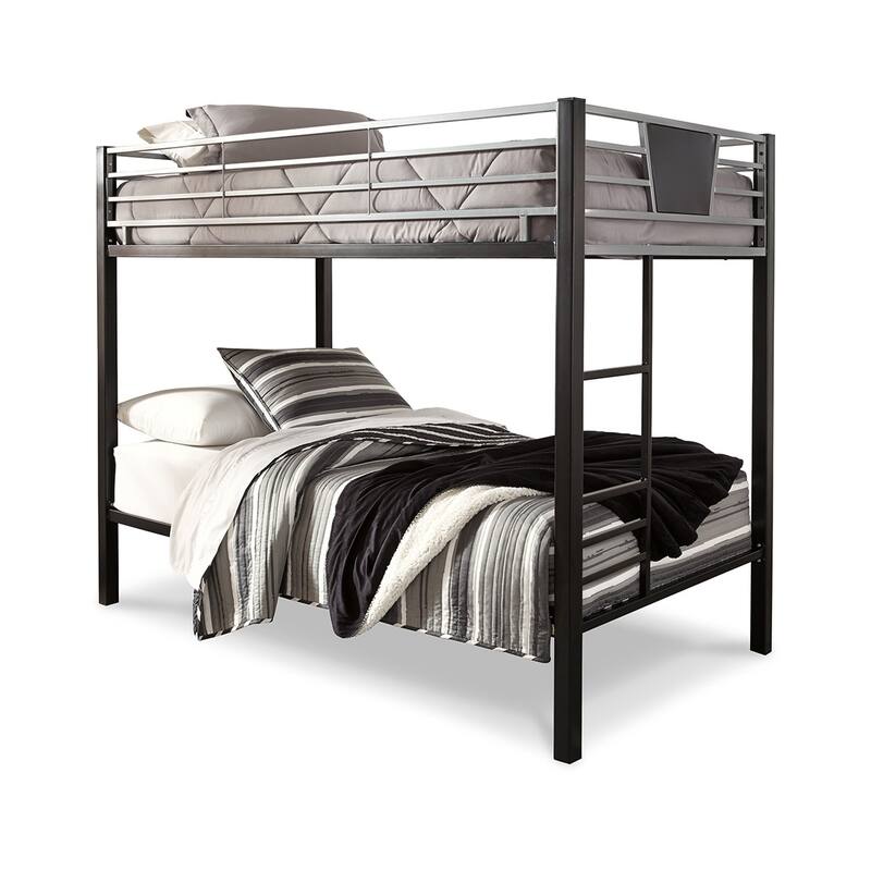 Pala Twin Over Twin Bunk Bed, Guard Rails, Black and Gray Metal Frame