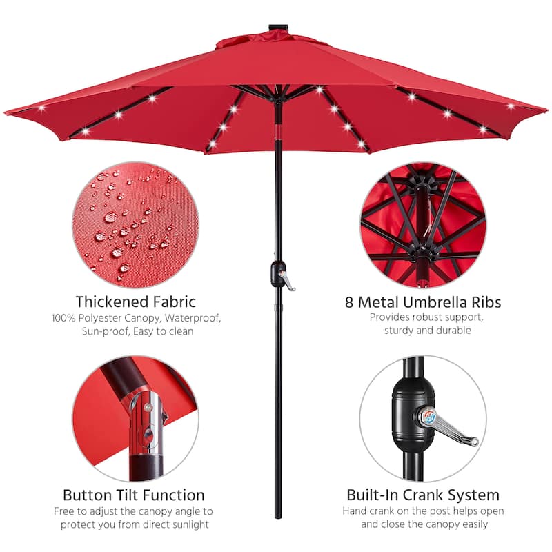 Yaheetech 9FT Patio Umbrella with 32 LED Lights Market Umbrella with 8 Ribs