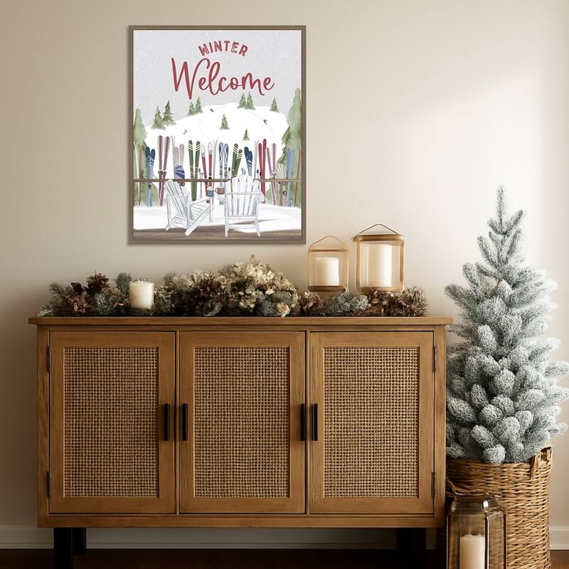 Winter Mountain Getaway portrait VII-Winter Welcome by Tara Reed (23 x 28 in.), Framed Canvas Wall Art Print - Sylvie Dark Gold