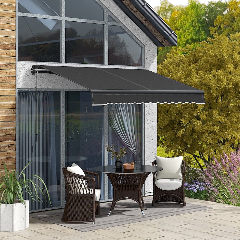 Outsunny 8' x 6.5' Retractable Awning, Patio Awning Sunshade Shelter with Manual Crank Handle, 280gsm UV Resistant Fabric - grey