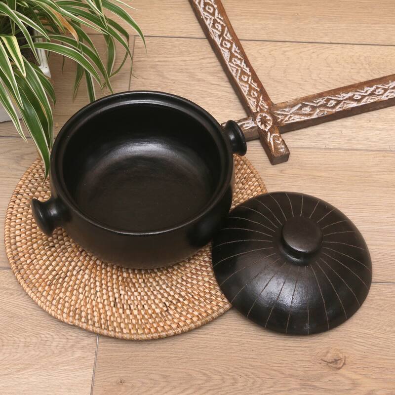 Novica Handmade Dark Delight Ceramic Lidded Bowl