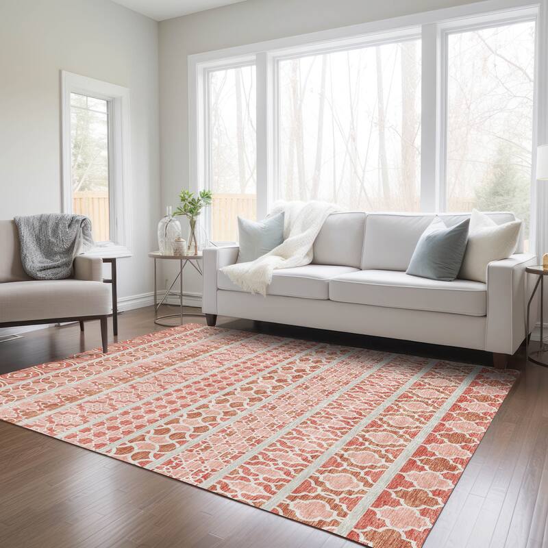 Machine Washable Indoor/ Outdoor Chantille Stripe Boho Rug