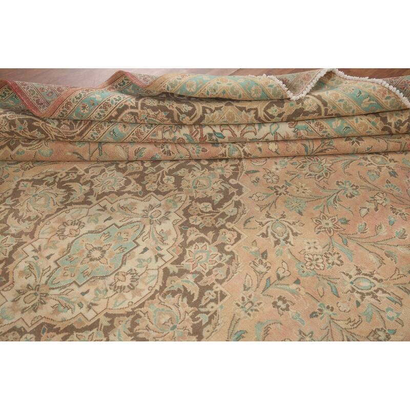 Hand Knotted Oriental 100% Wool Carpet Traditional Floral Coral Mashad Area Rug - 13' 0'' X 9' 5''