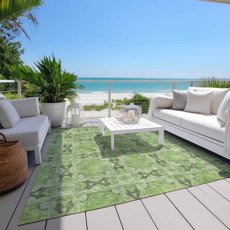 Machine Washable Indoor/ Outdoor Boho Medallions Chantille Rug - Green - 5' x 7'6"