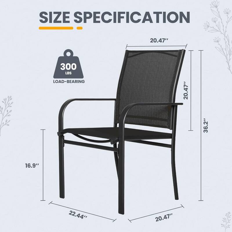 Outdoor Patio Dining Chairs Set of 4, Metal Frame Textilene Fabric Chairs with Armrest