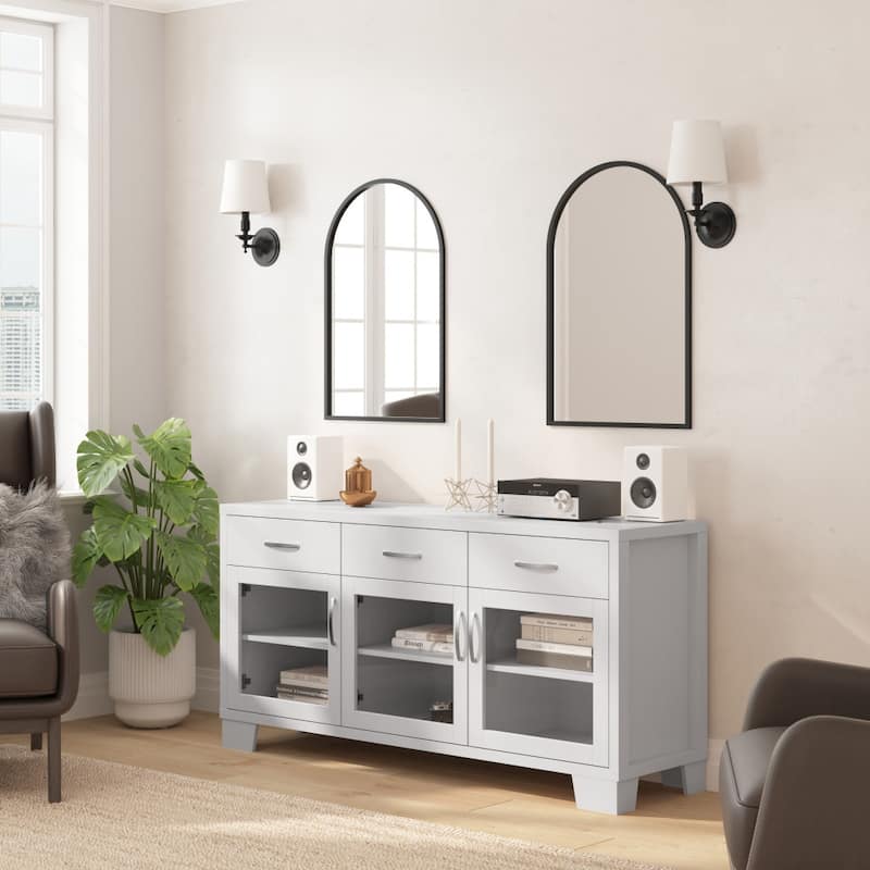 Engineered Wood Buffet Sideboard Storage Cabinet w/ 3 Drawers, Doors - 59"W x 16.5"D x 29.75"H