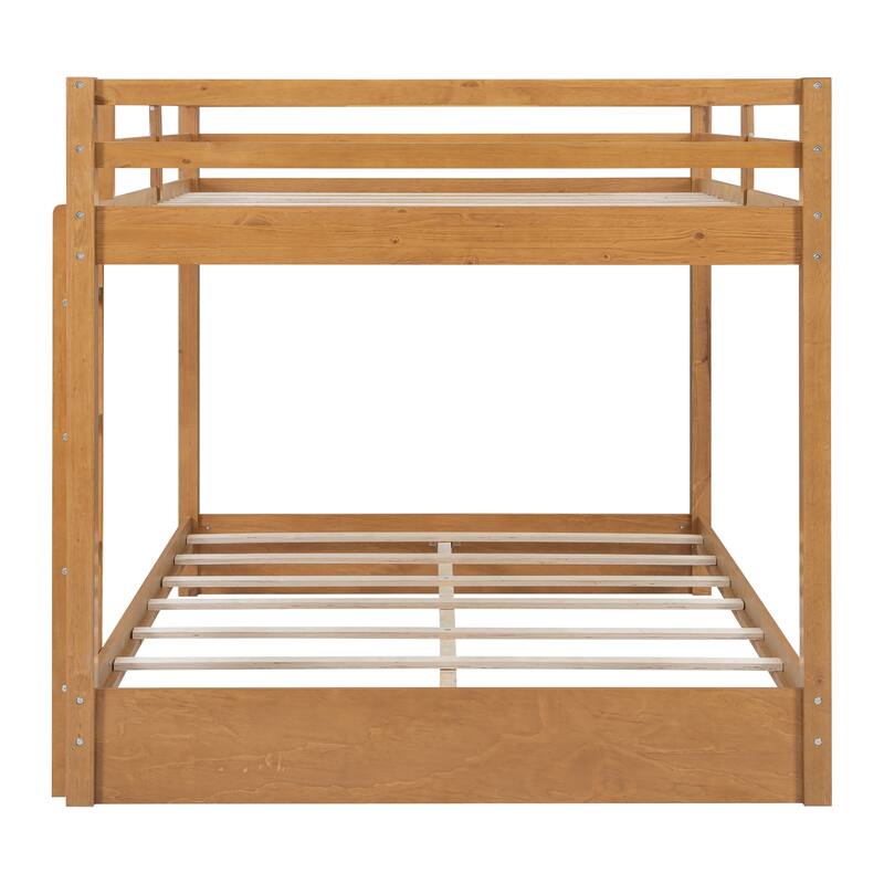 Queen over Queen Size Bunk Bed with Ladder and Guardrail, Modern Wood Bed Frame with/without Trundle Optional