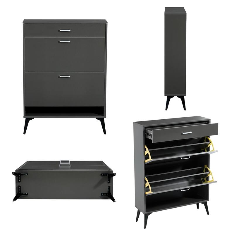3-Drawer Wood Shoe Storage Cabinet with Removable Panels & 1 Open Shelf