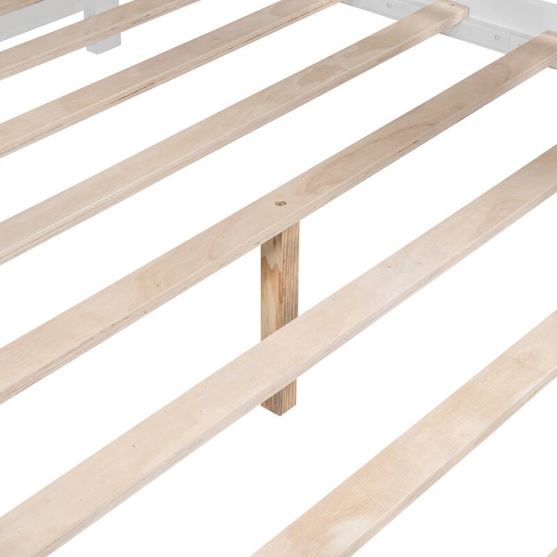 Wooden Storage Platform Bed House Shaped Kids Bed with Windows & Roof