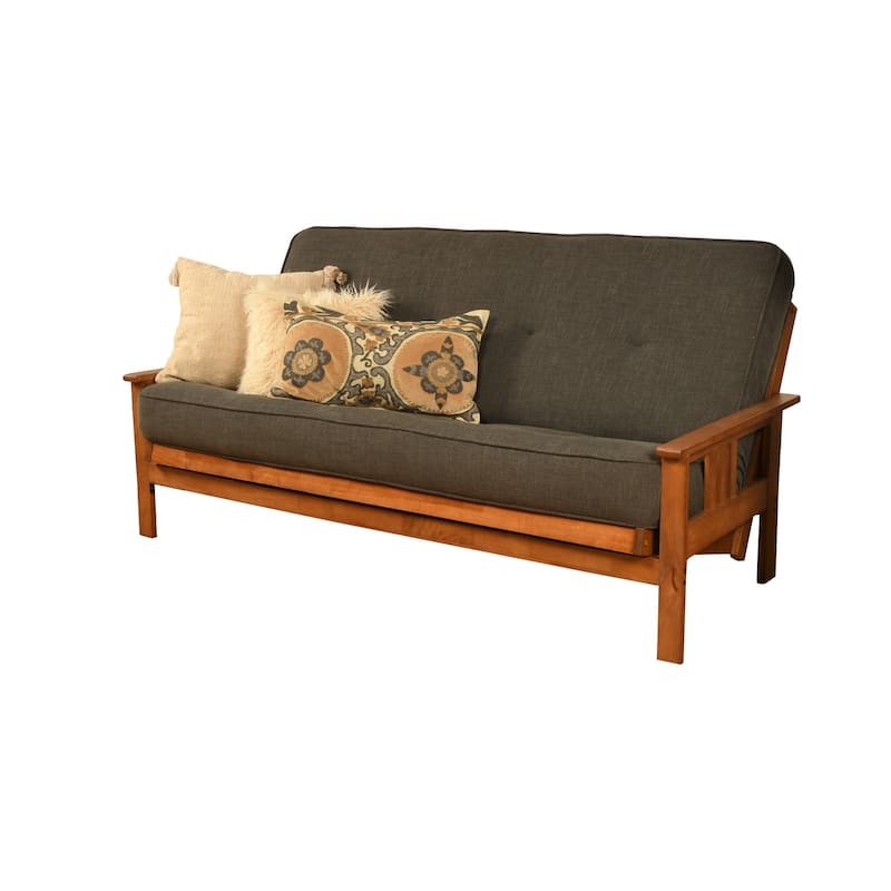 Porch & Den Kern Beli Grey/Brown Linen/Wood Futon Set