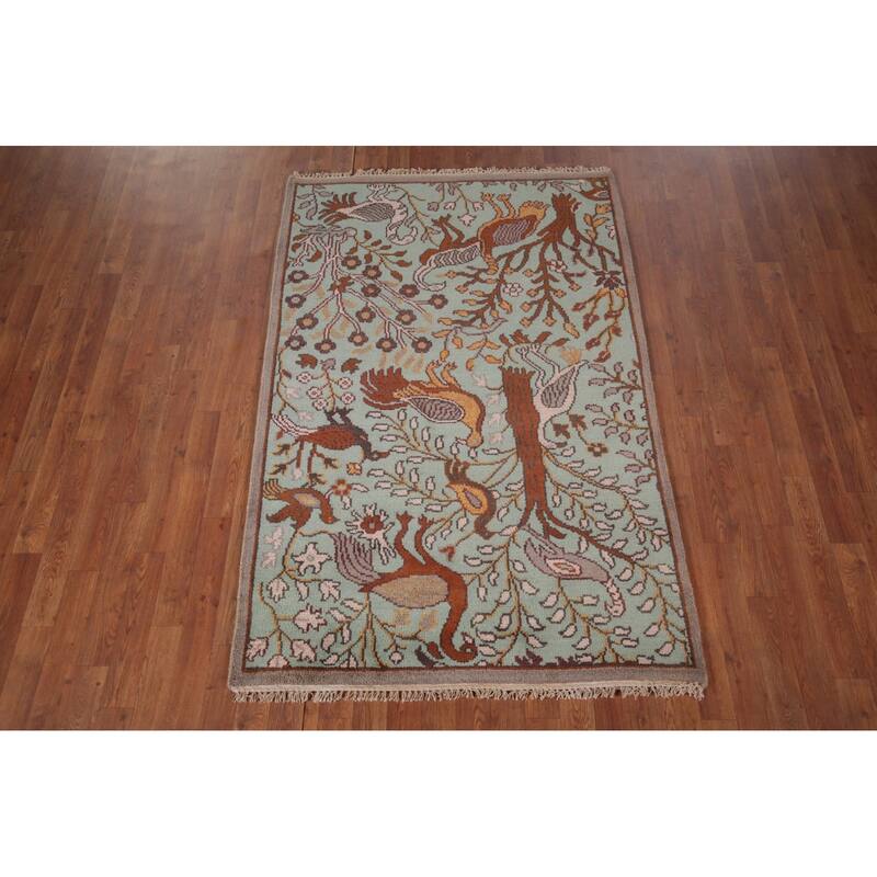 Animals Pictorial Ziegler Indian Foyer Rug Handmade Wool Carpet - 3'11"x 5'11"