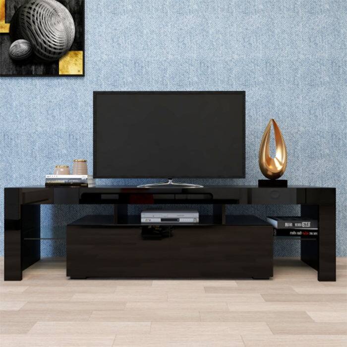 Modern Black TV benches MDF LED TV Stand w/Remote Control Lights