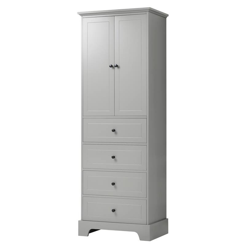 Roomfitters Storage Cabinet with 2 Doors 4 Drawers Adjustable Shelf Freestanding Painted MDF for Bathroom or Office