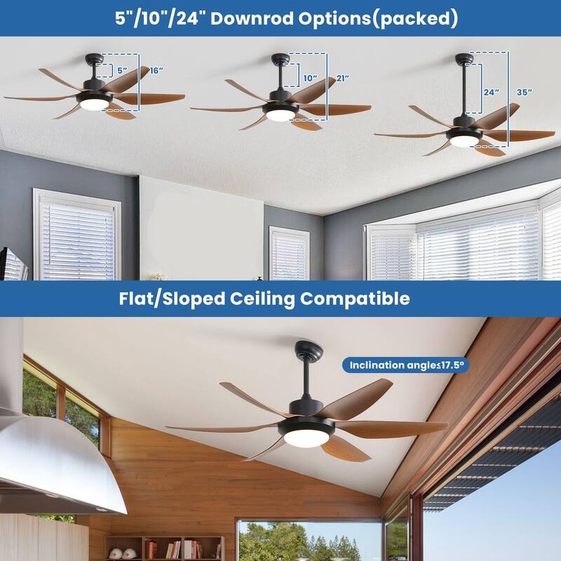 54-inch Indoor Modern Ceiling Fan with Light and Remote, LED Dimmable, 6 ABS Blades