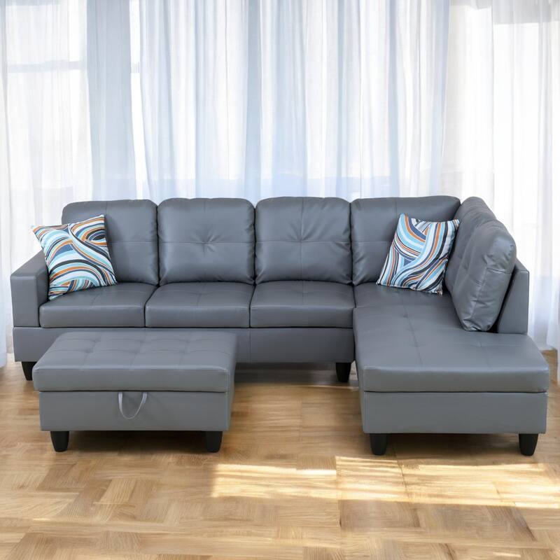 KISRAIS 103" Wide 3-Piece Vegan Leather Sectional Sofa Set - 103.5"W*74.5"D*35"H