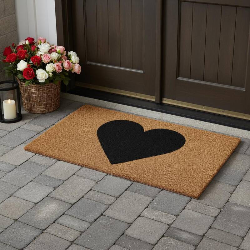 HomeRoots 36" X 72" Brown And Black Heart Outdoor Coir Door Mat - 36.00' X '72.00 - 36.00' X '72.00