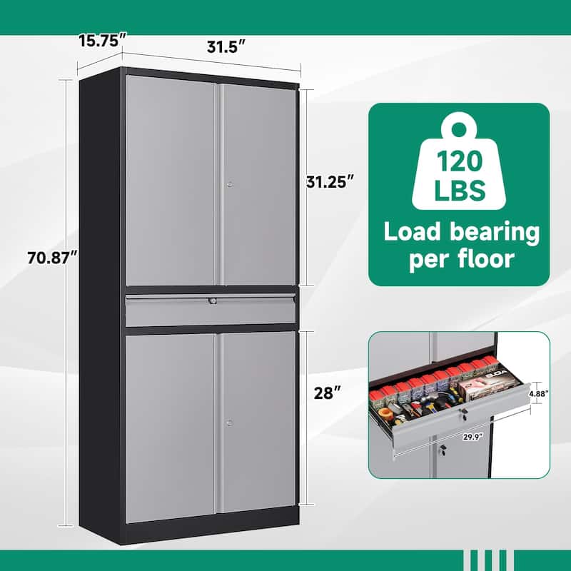 Metal Garage Storage Cabinet Tool Cabinet with Drawer - N/A
