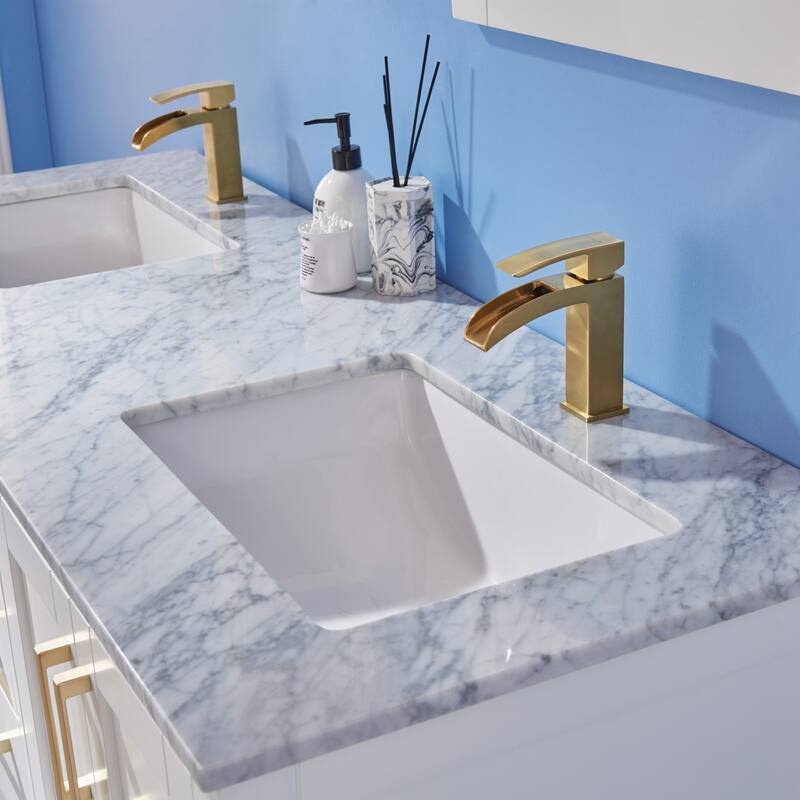 Altair Remi Double Bathroom Vanity Set and Carrara White Countertop with Mirror