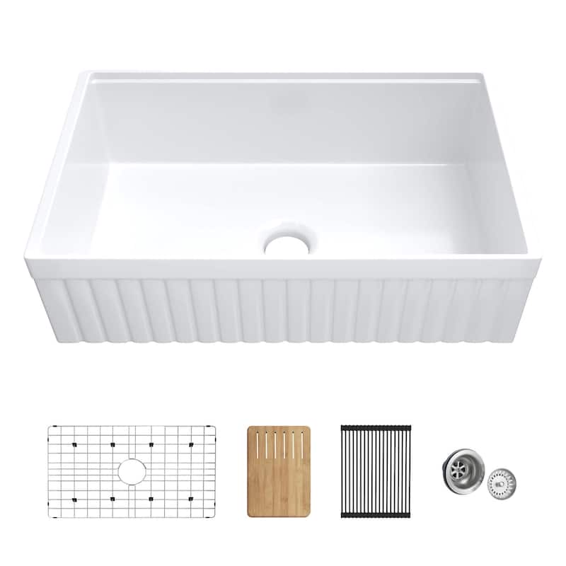 Pillar 33 Inch Kitchen Farmhouse Fireclay Workstation Sink - White