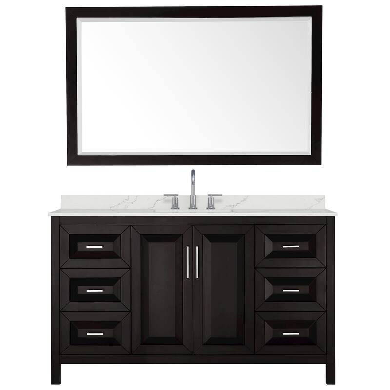 Daria 60-inch Single Vanity, 3 Hole Quartz Top, 58-inch Mirror