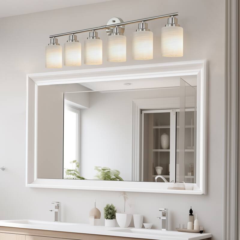 39" Modern 6-Light Vanity Wall Sconce, with Frosted Glass Shades for Bathroom or Hallway Lighting (No Bulbs)