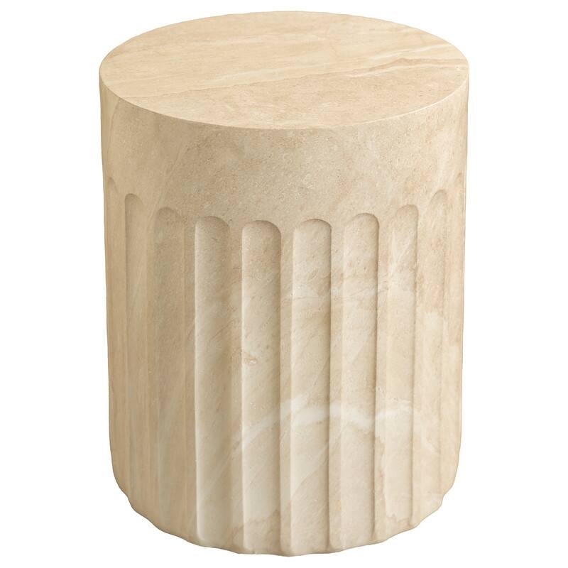 Zenvio Modern Cylindical Marble Side Table with Accent Painted Finish and Vertical Grooves for Living Room, Bedroom or Patio