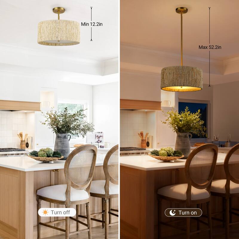 LamQee Rattan Kitchen Island Chandelier Corn Rope Woven Pendant