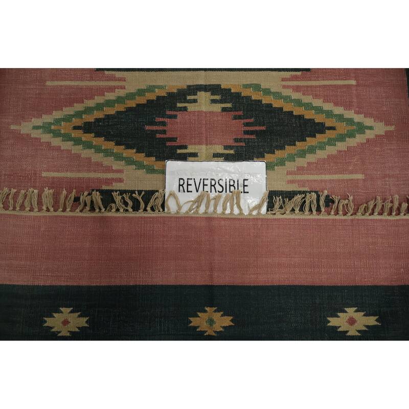 Hand Woven Oriental 100% Wool Carpet Southwestern Geometric Pink Kilim Area Rug - 8' 4'' X 5' 4''