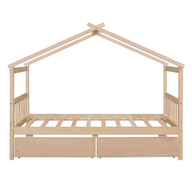 Twin Size House Bed w/2 Storage Drawers, Wooden Montessori House Bed ...