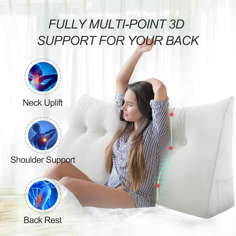 Velvet Headboard Reading Wedge Pillow for Bed Rest Sit Up Back Support
