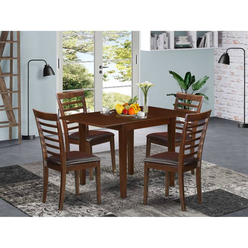 5-Piece Mahogany Finish Solid Wood Top - Dining Room Set - Seats 4