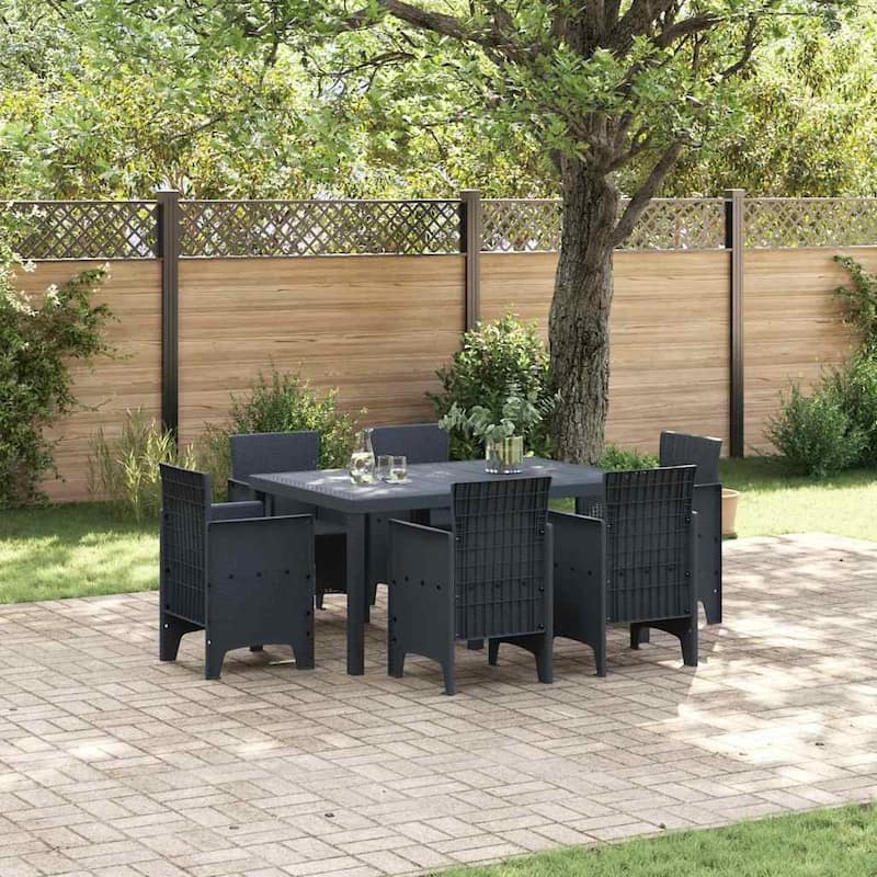 vidaXL Garden Dining Set 5/7 pcs Anthracite/Brown Polt rattan - 150 x 100 x 73 cm - Anthracite/ without cushion/ 6 seater
