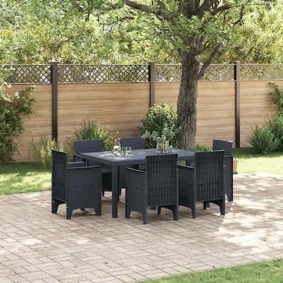 vidaXL Garden Dining Set 5/7 pcs Anthracite/Brown Polt rattan - 150 x 100 x 73 cm