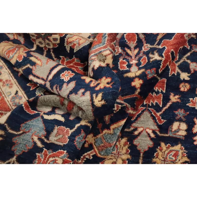 Hand Knotted Oriental 100% Wool Carpet Traditional All-Over Navy Blue & Blues Ziegler Area Rug - 9' 10'' X 8' 0''