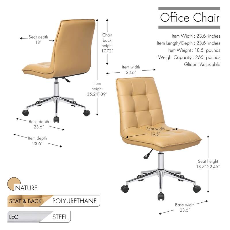 Porthos Home Leona Adjustable Steel and Faux Leather Office Chair