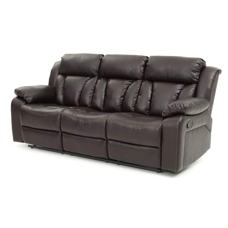 Channel Tufted Faux Leather Straight Reclining Sofa - 85" - Dark Brown
