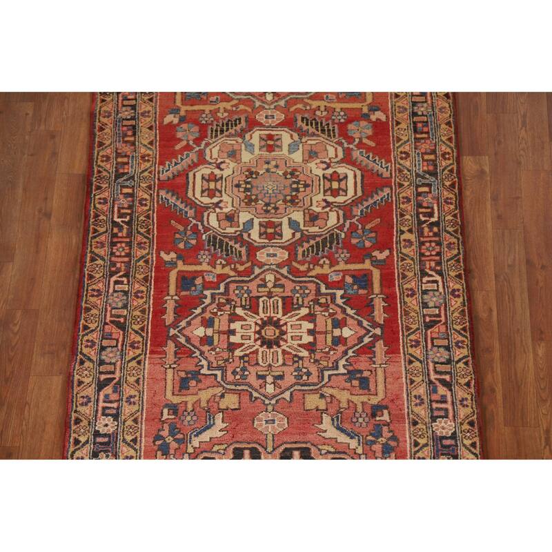 Vegetable Dye Heriz Persian Vintage Runner Rug Hand-knotted Carpet - 3'6"x 10'10"