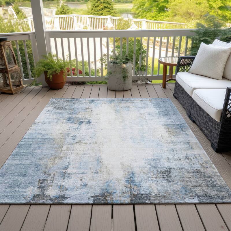 Machine Washable Indoor/Outdoor Abstract Solid Chantille Rug - Blue - 3' x 5'
