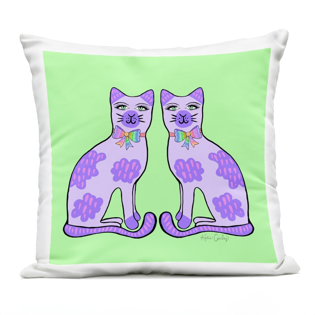 Stupell Classy Cats on Green Printed Outdoor Throw Pillow Design by Katie Conley