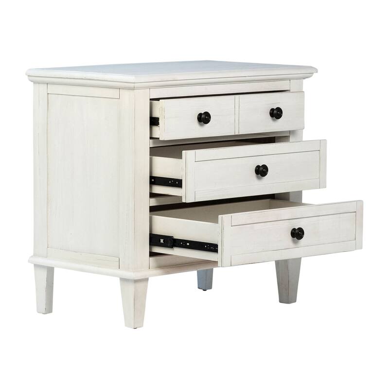 Xander Reclaimed Acacia White Wash Coastal 3-Drawer Storage Nightstand with Iron Hardware