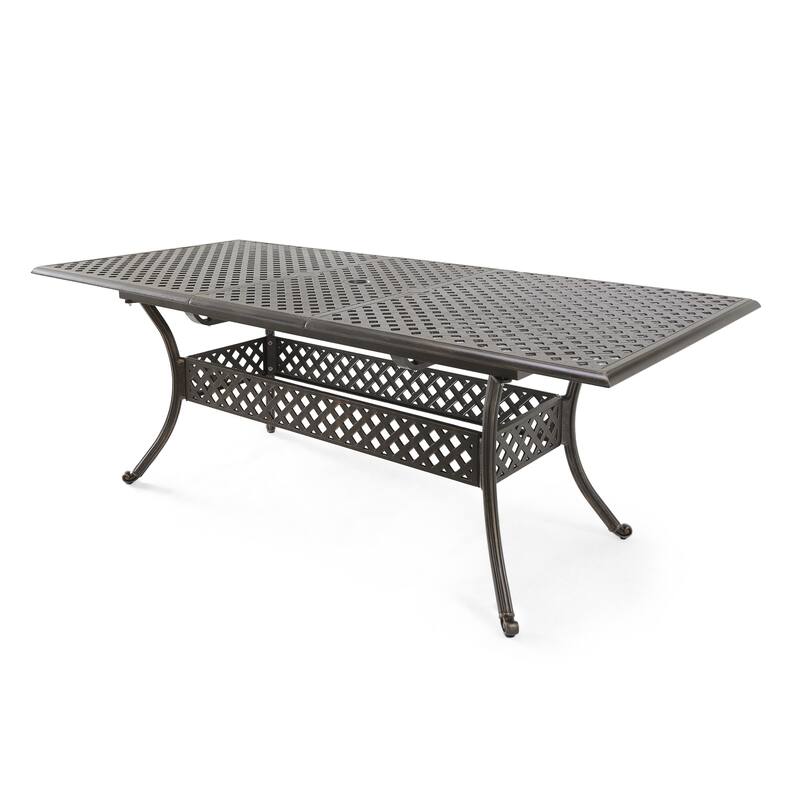 Dining Table, 64-82 Inch Extendable Acacia Wood Top, Aluminium, Dark Brown