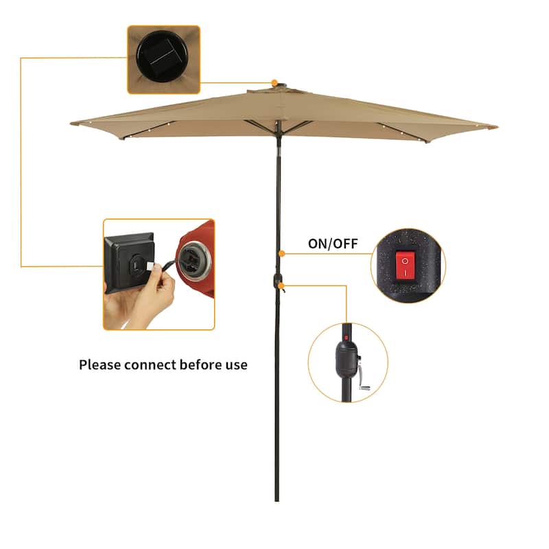 10 ft.LED Aluminum Rectanglar Market Patio Umbrella