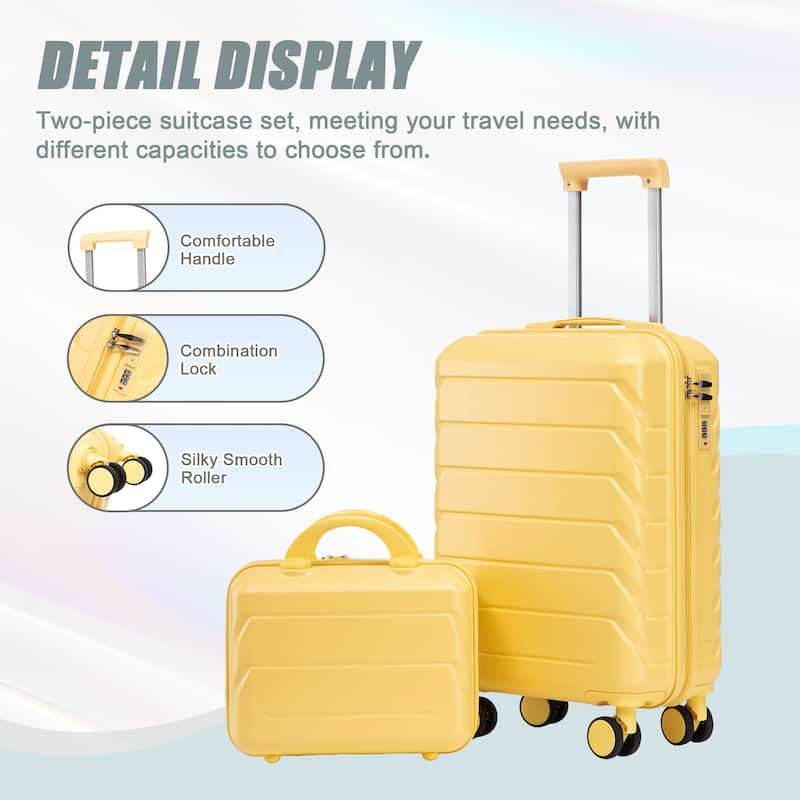 2 Piece Carry On Luggage Set, ABS Hardside Suitcase with Cosmetic Case